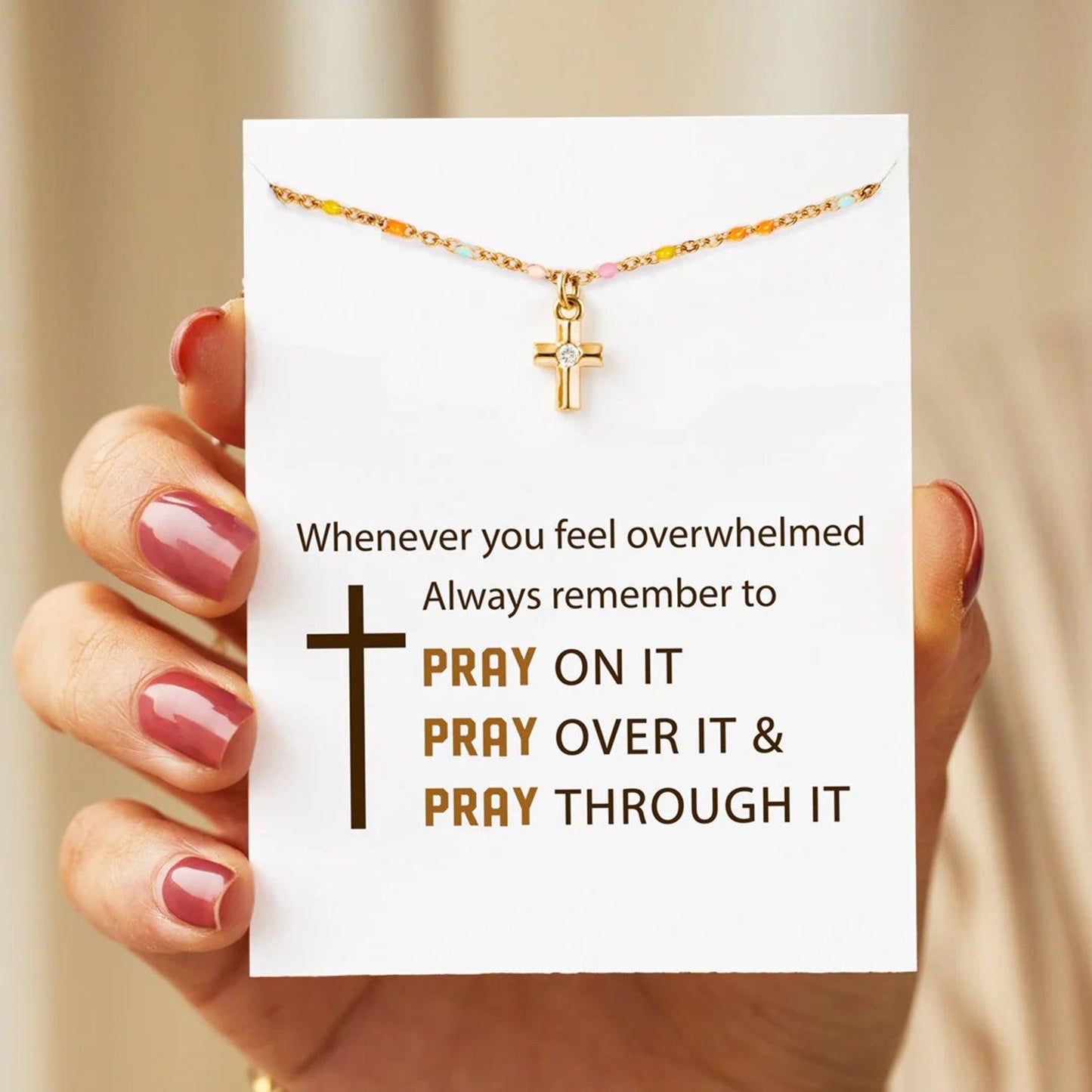 Inlaid Zircon 18K Gold-Plated Cross Bead Necklace Carauana Store