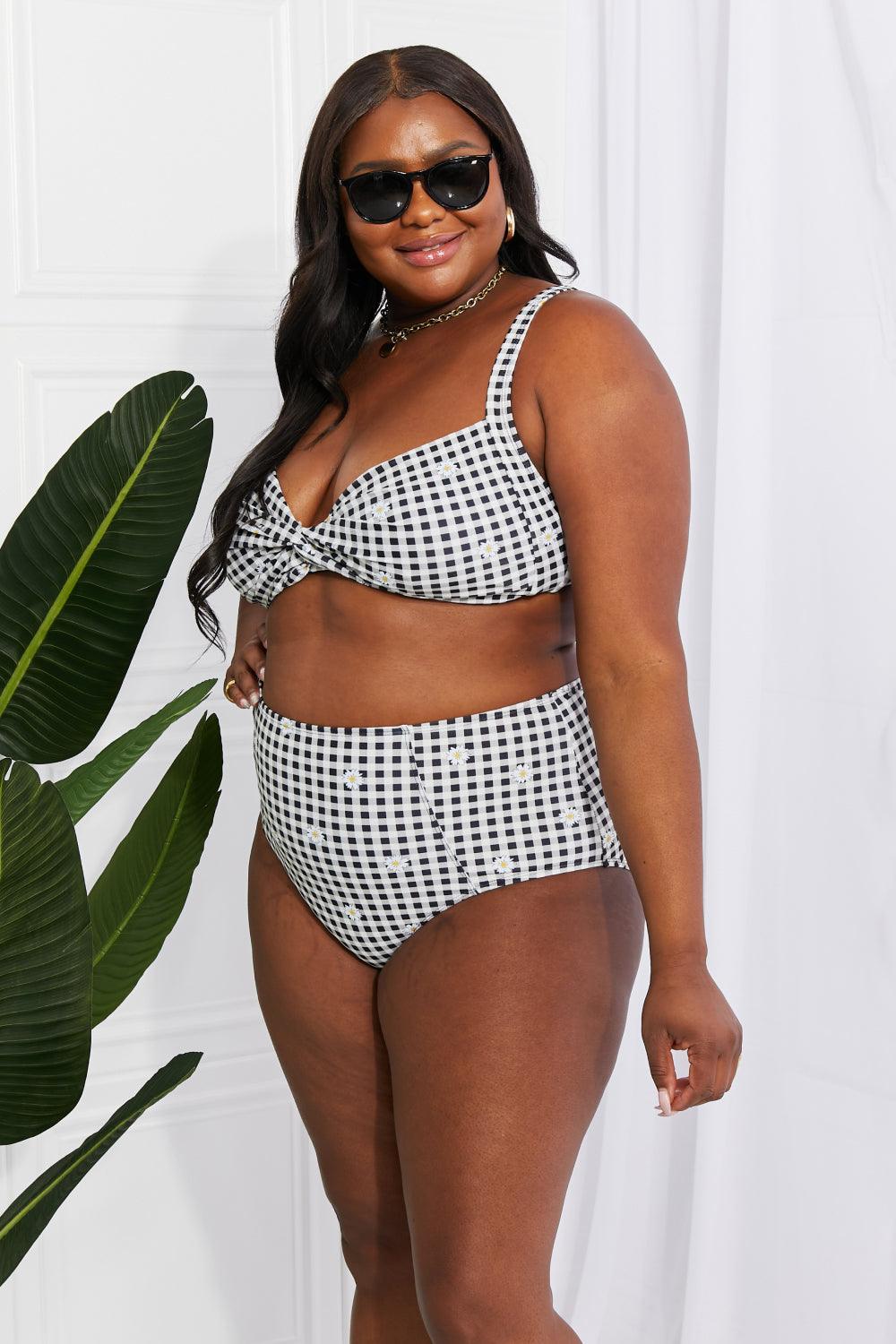 Marina West Swim Take A Dip Twist High-Rise Bikini in Black Carauana Store