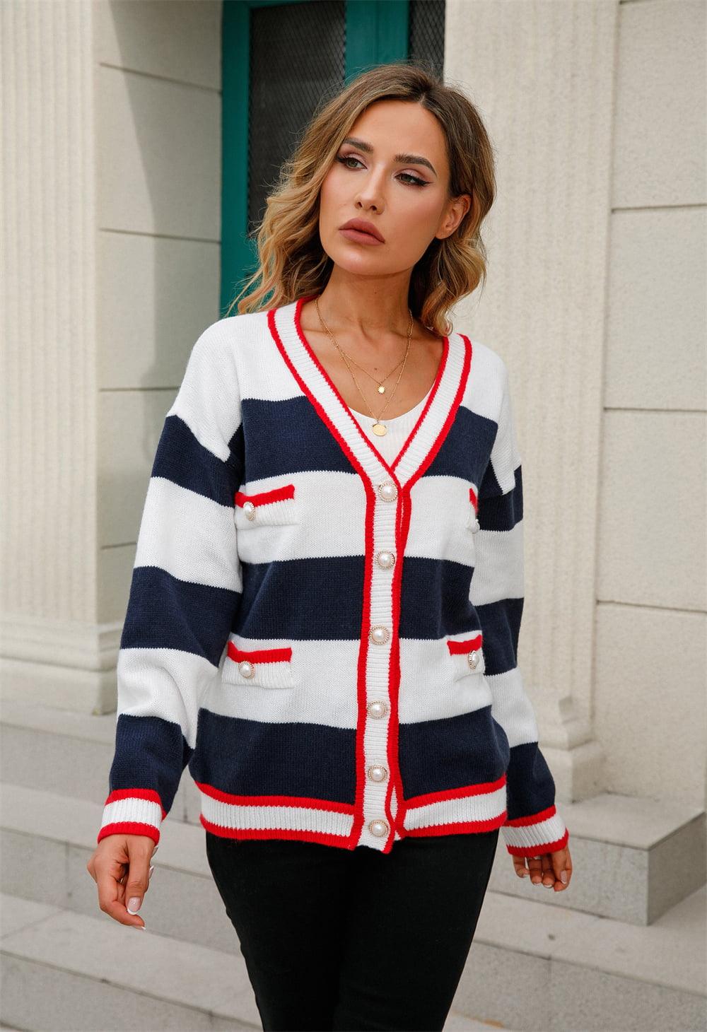 Angel Wings Color Block V-Neck Long Sleeve Cardigan Carauana Store