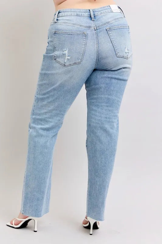Judy Blue Full Size Mid Rise Light Wash Dad Jeans Plus Size Carauana Store