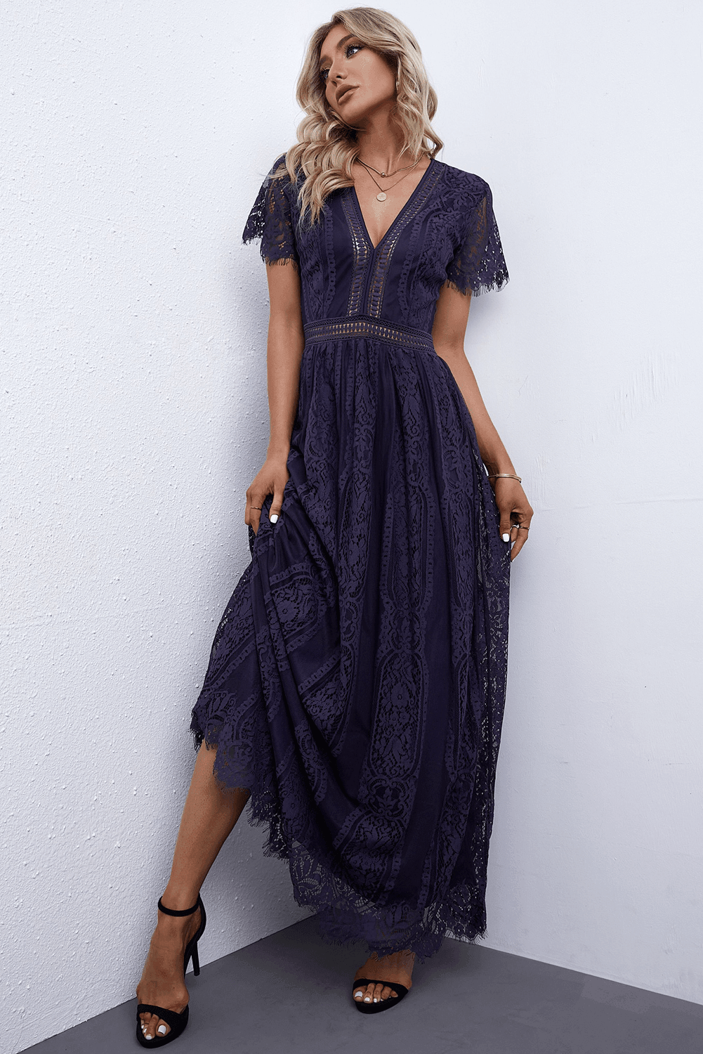 Scalloped Trim Lace Plunge Dress Carauana Store