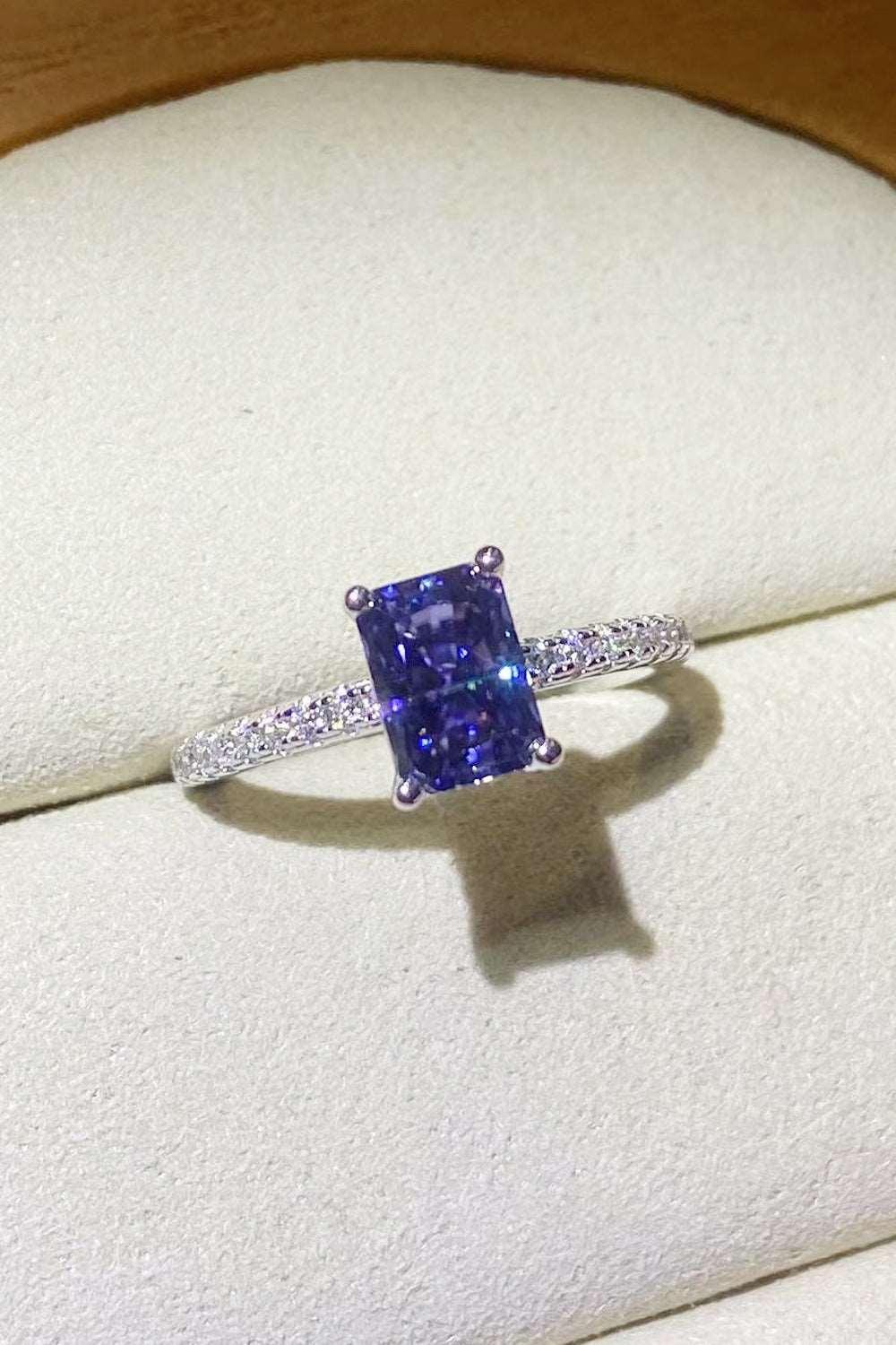 1 Carat Moissanite 925 Sterling Silver Rectangle Ring in Blue Carauana Store