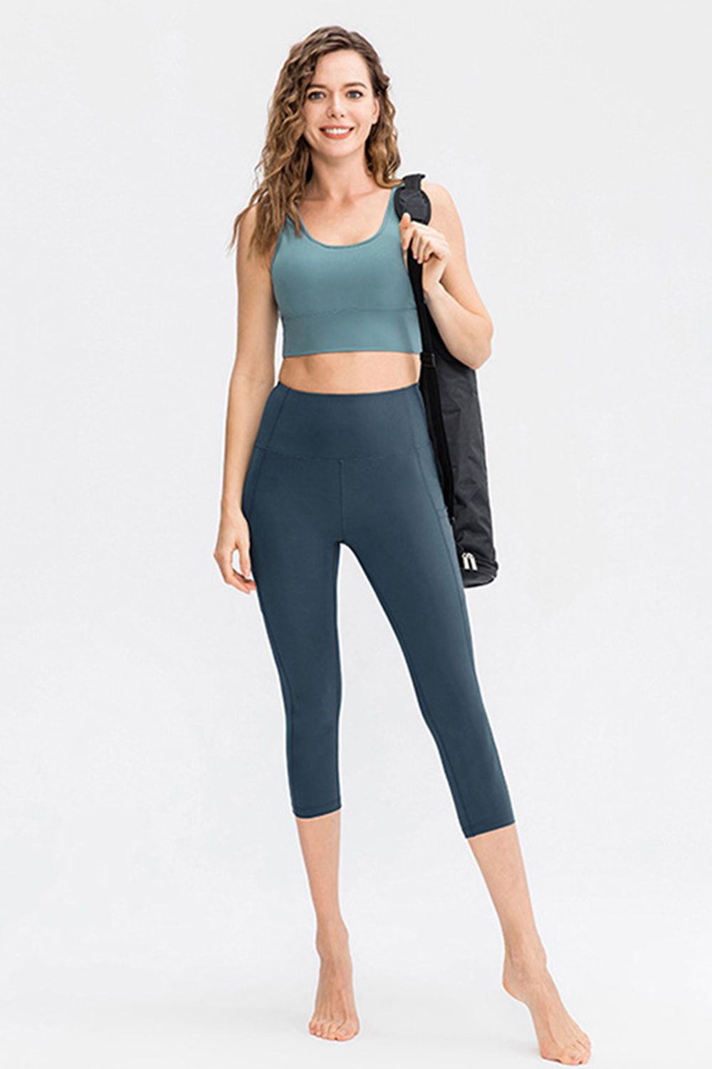 Wide Waistband Cropped Active Leggings with Pockets Carauana Store