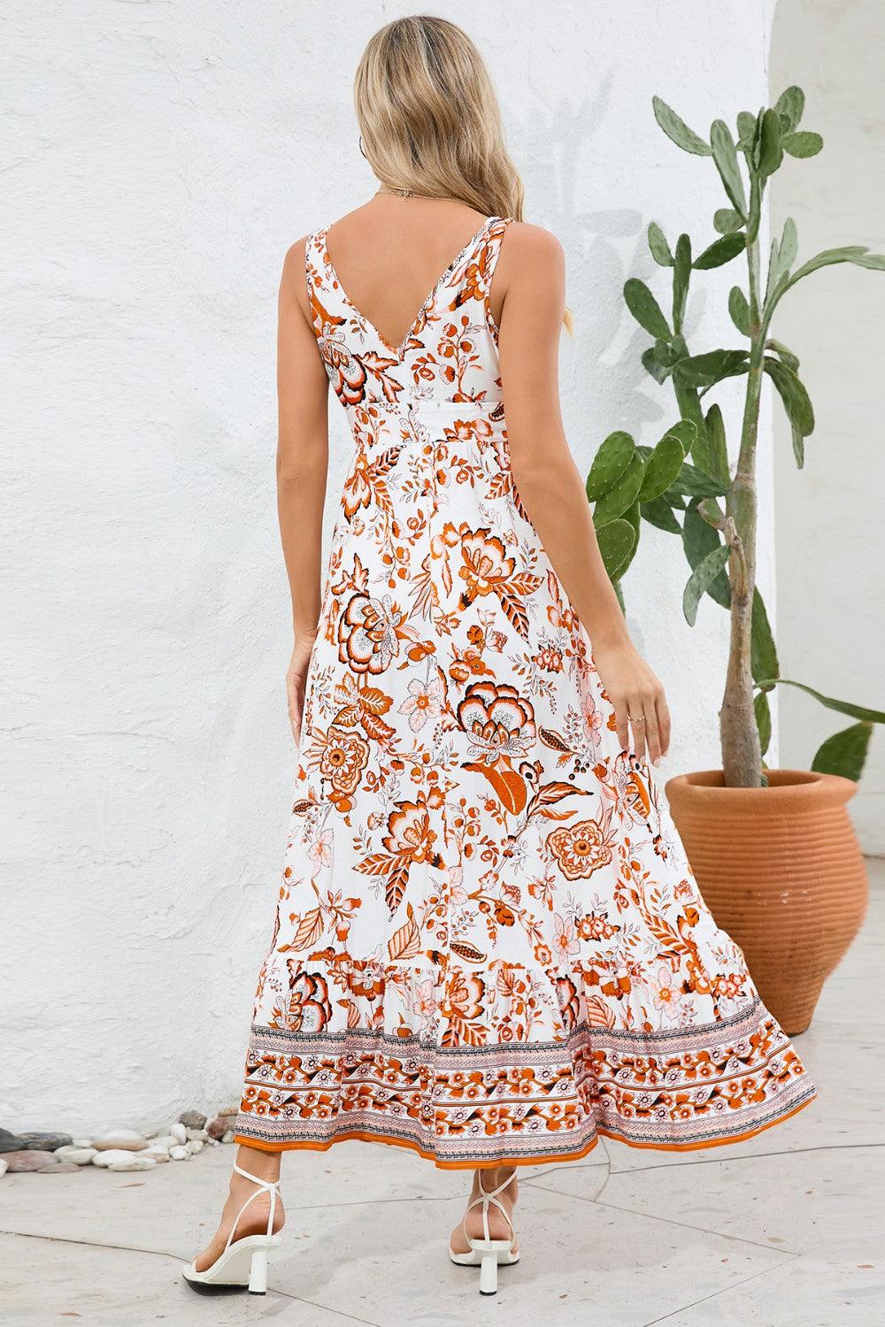 Printed V-Neck Wide Strap Dress Carauana Store