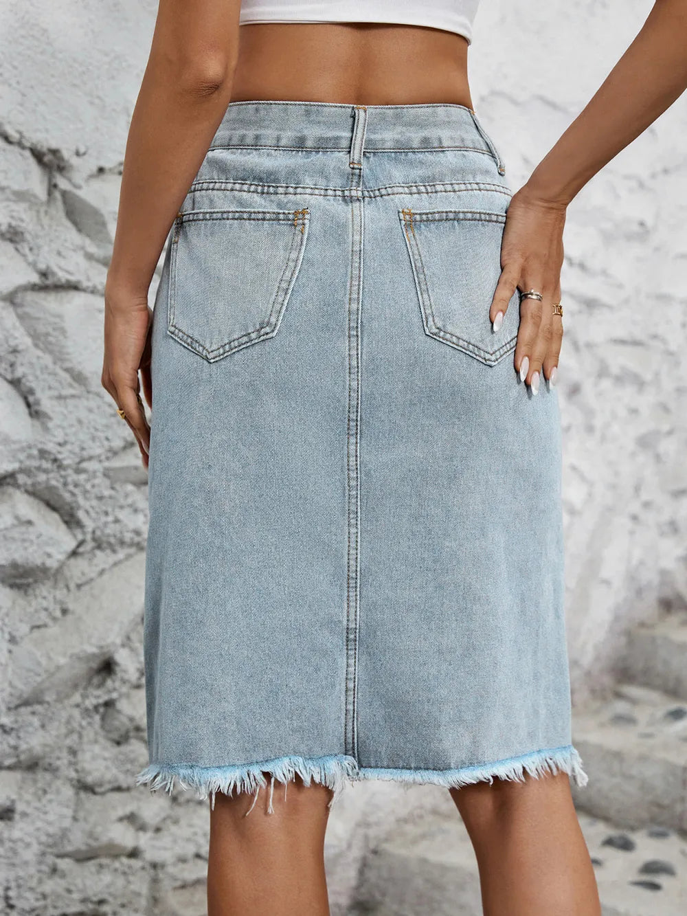 Raw Hem Slit Denim Skirt Carauana Store