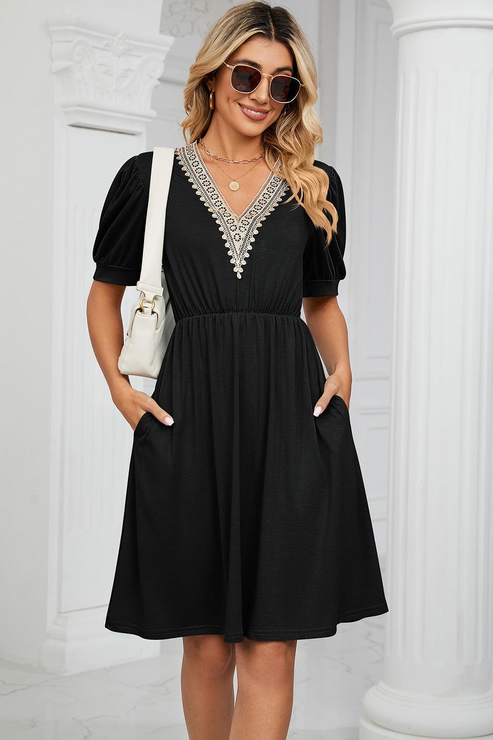 V-Neck Puff Sleeve Dress Carauana Store