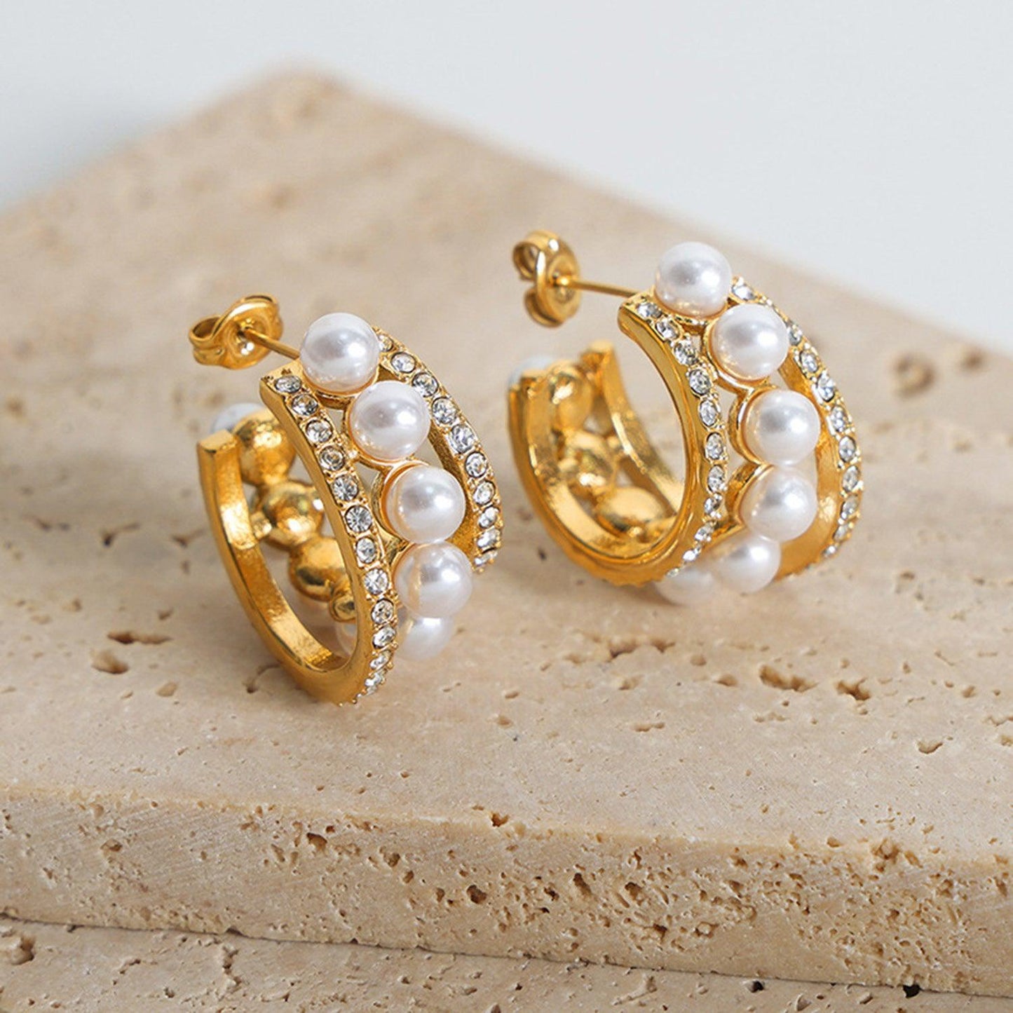 Pearl Titanium Steel C-Hoop Earrings Carauana Store