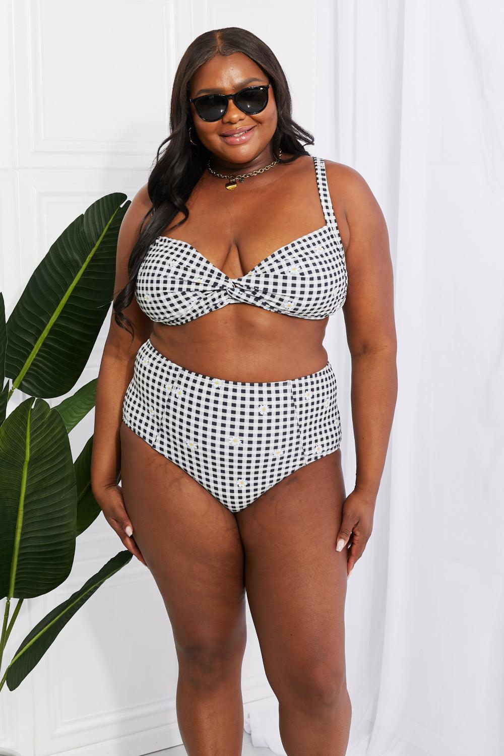 Marina West Swim Take A Dip Twist High-Rise Bikini in Black Carauana Store