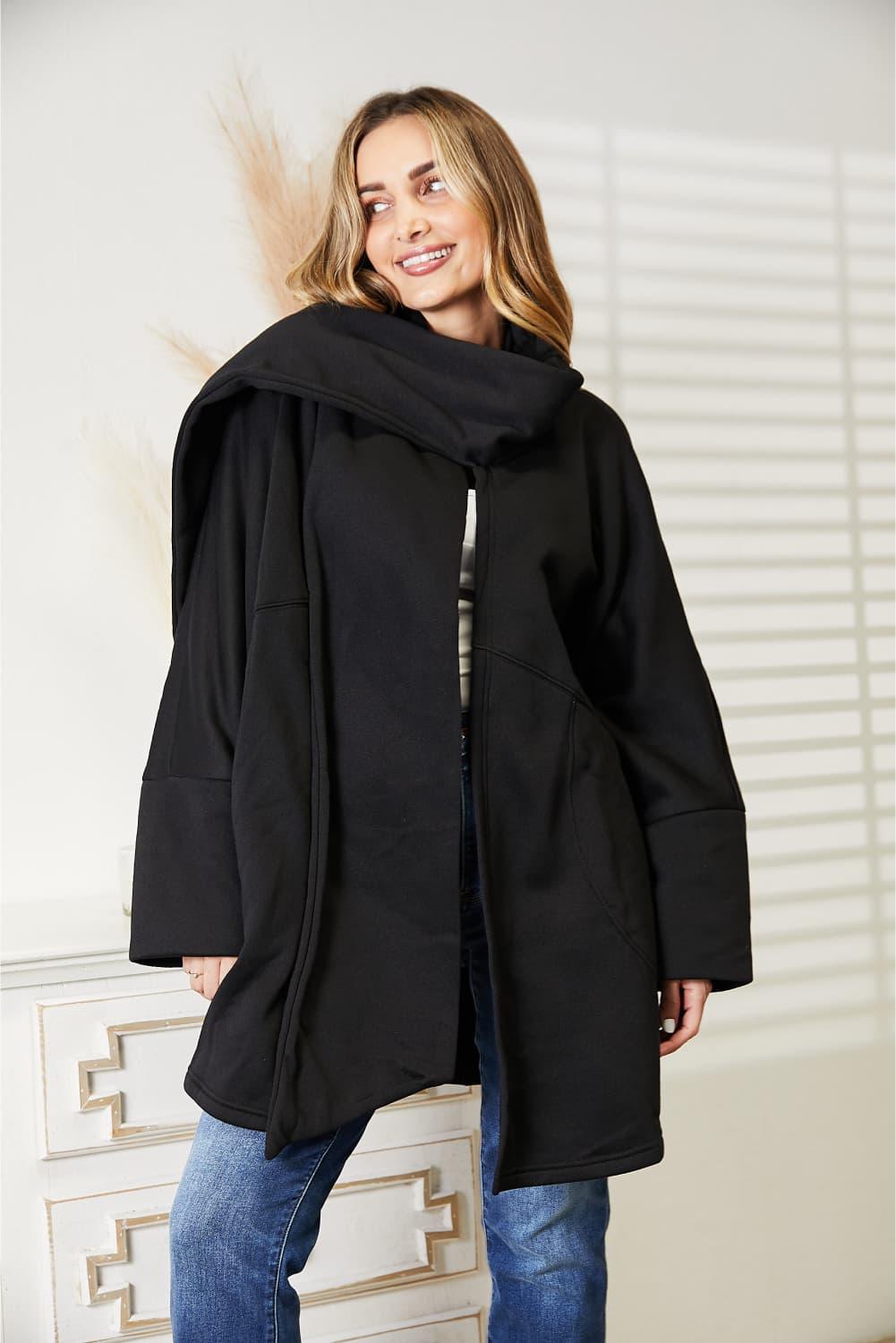 HEYSON Full Size Open Front Cardigan with Scarf Design Carauana Store