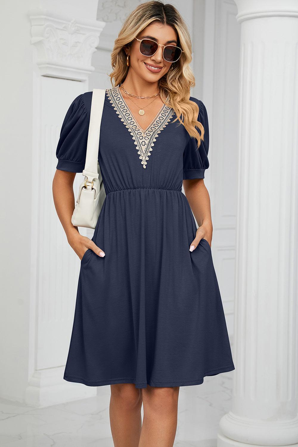 V-Neck Puff Sleeve Dress Carauana Store