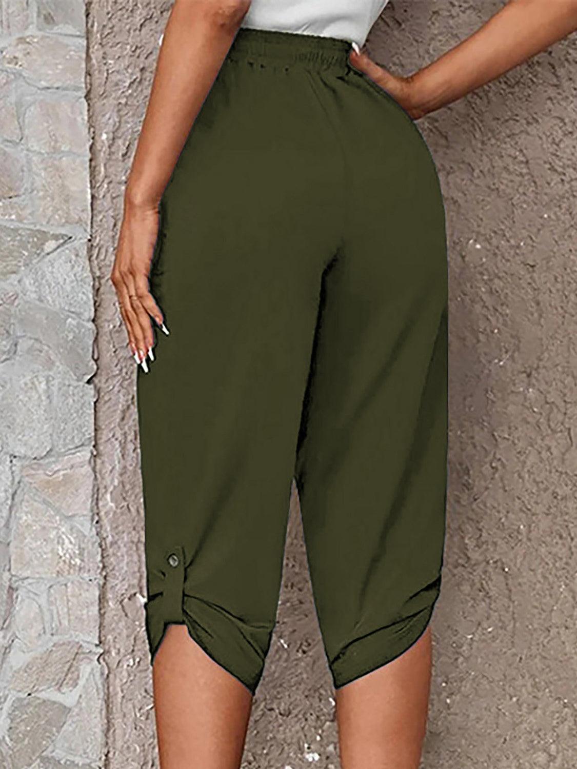 Full Size Roll-Tab Capris Pants Carauana Store