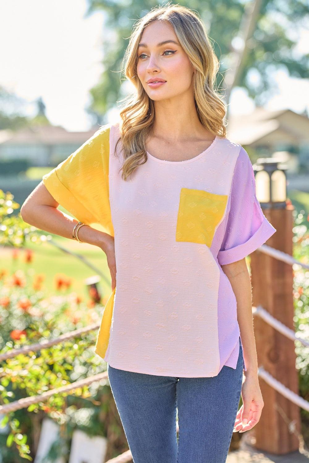 Hailey & Co Full Size Color Block Short Sleeve Top Carauana Store