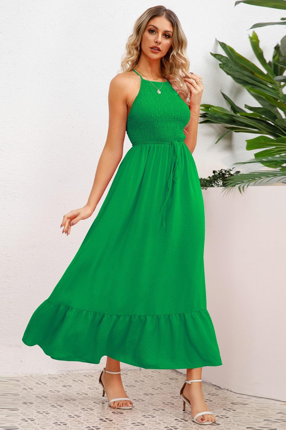 Smocked Crisscross Spaghetti Strap Dress Carauana Store