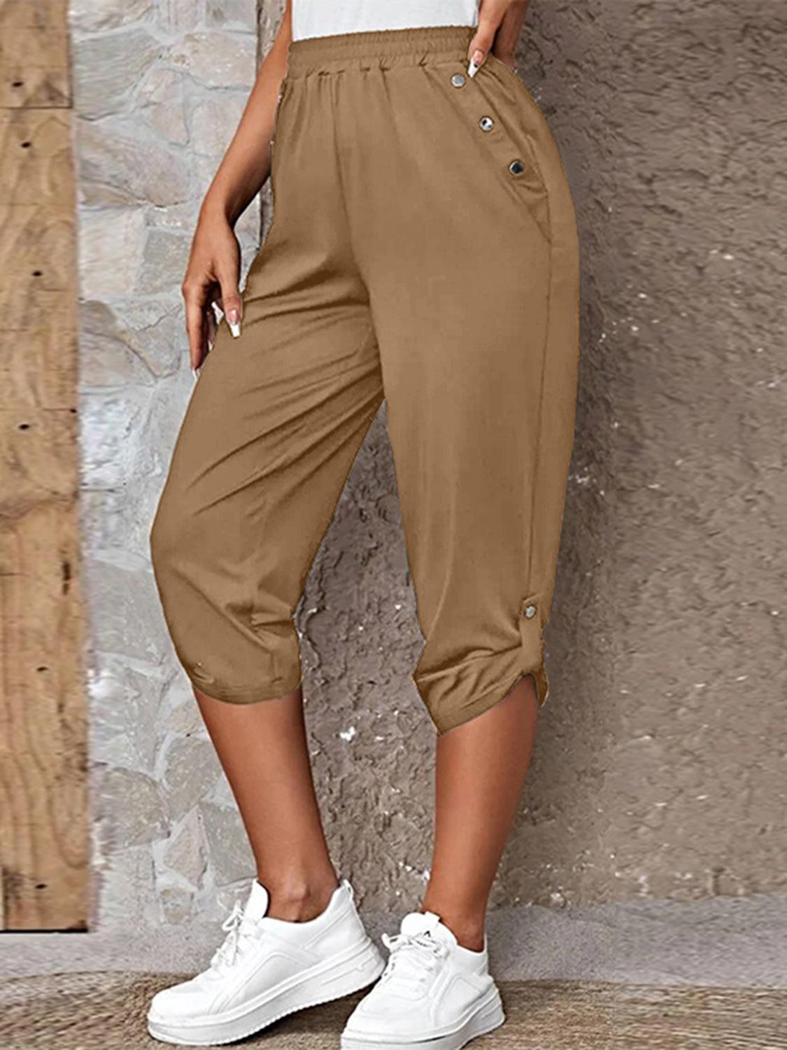 Full Size Roll-Tab Capris Pants Carauana Store