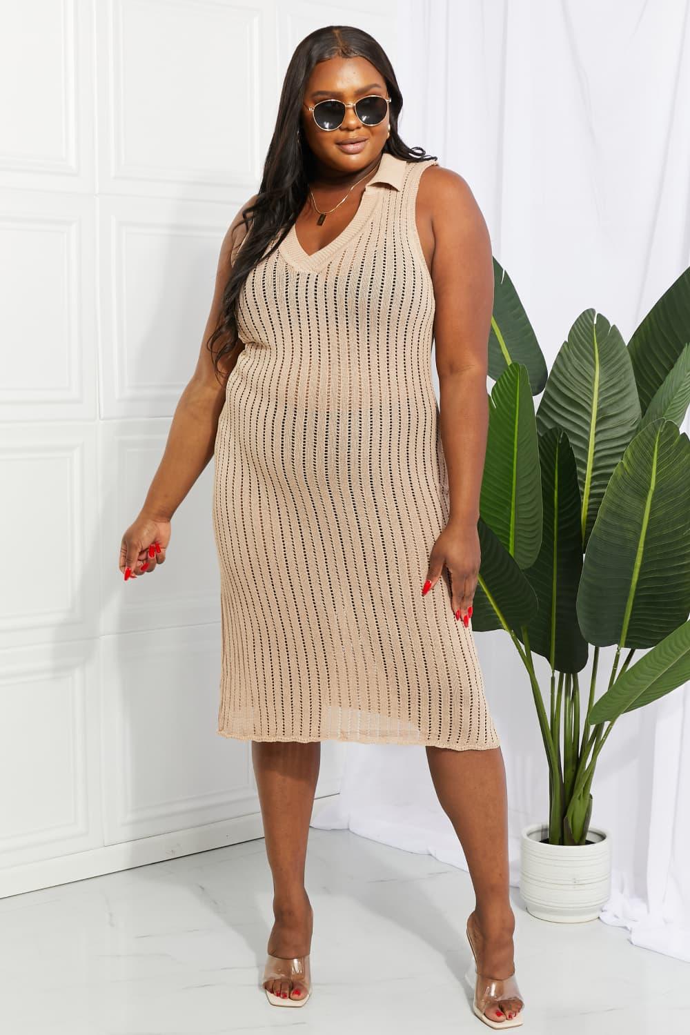 Openwork Johnny Collar Cover Up Dress Carauana Store