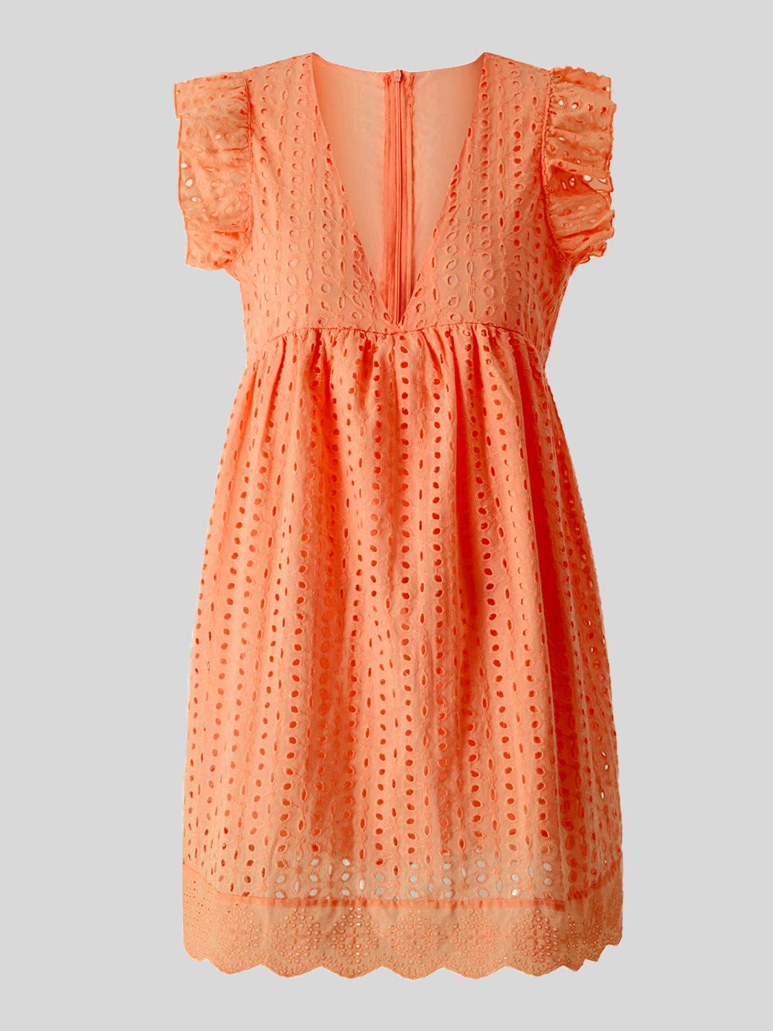 Ruffled Eyelet Cap Sleeve Mini Dress Carauana Store