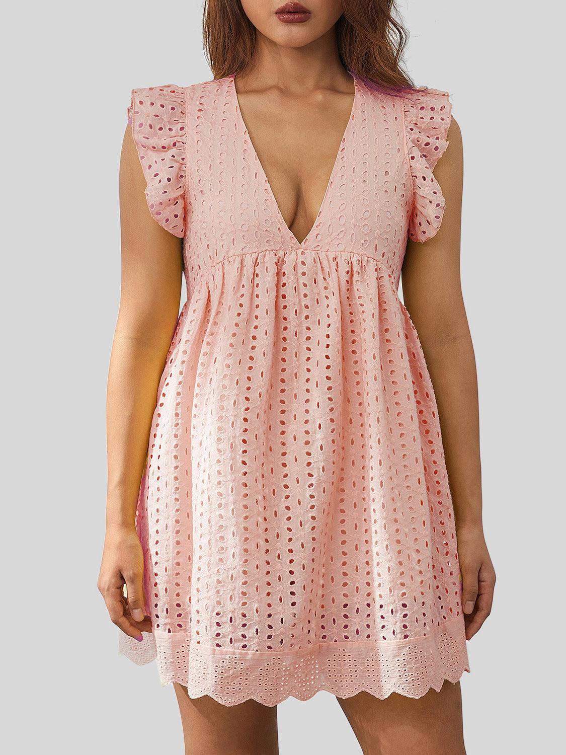 Ruffled Eyelet Cap Sleeve Mini Dress Carauana Store