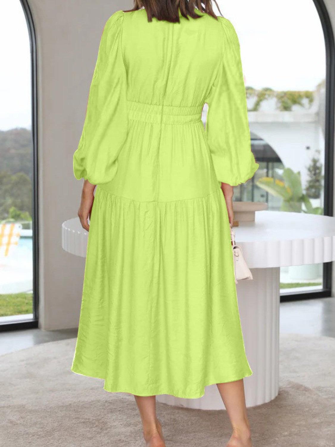 Deep V-Neck Balloon Sleeve Plain Maxi Dress Carauana Store