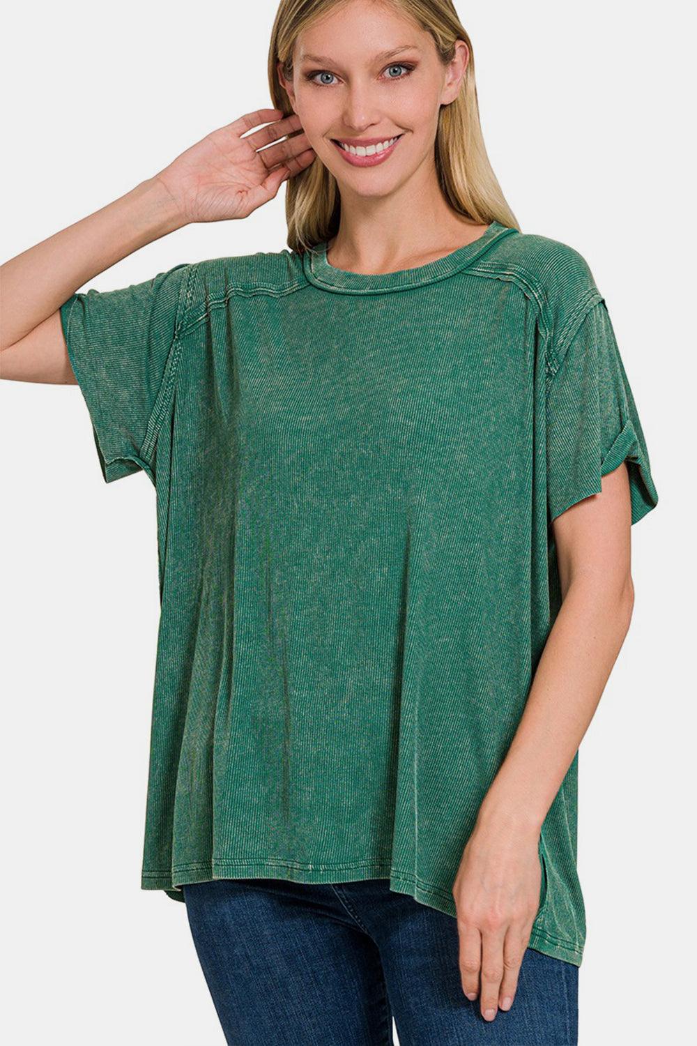 Zenana Washed Ribbed Short Sleeve Top Carauana Store