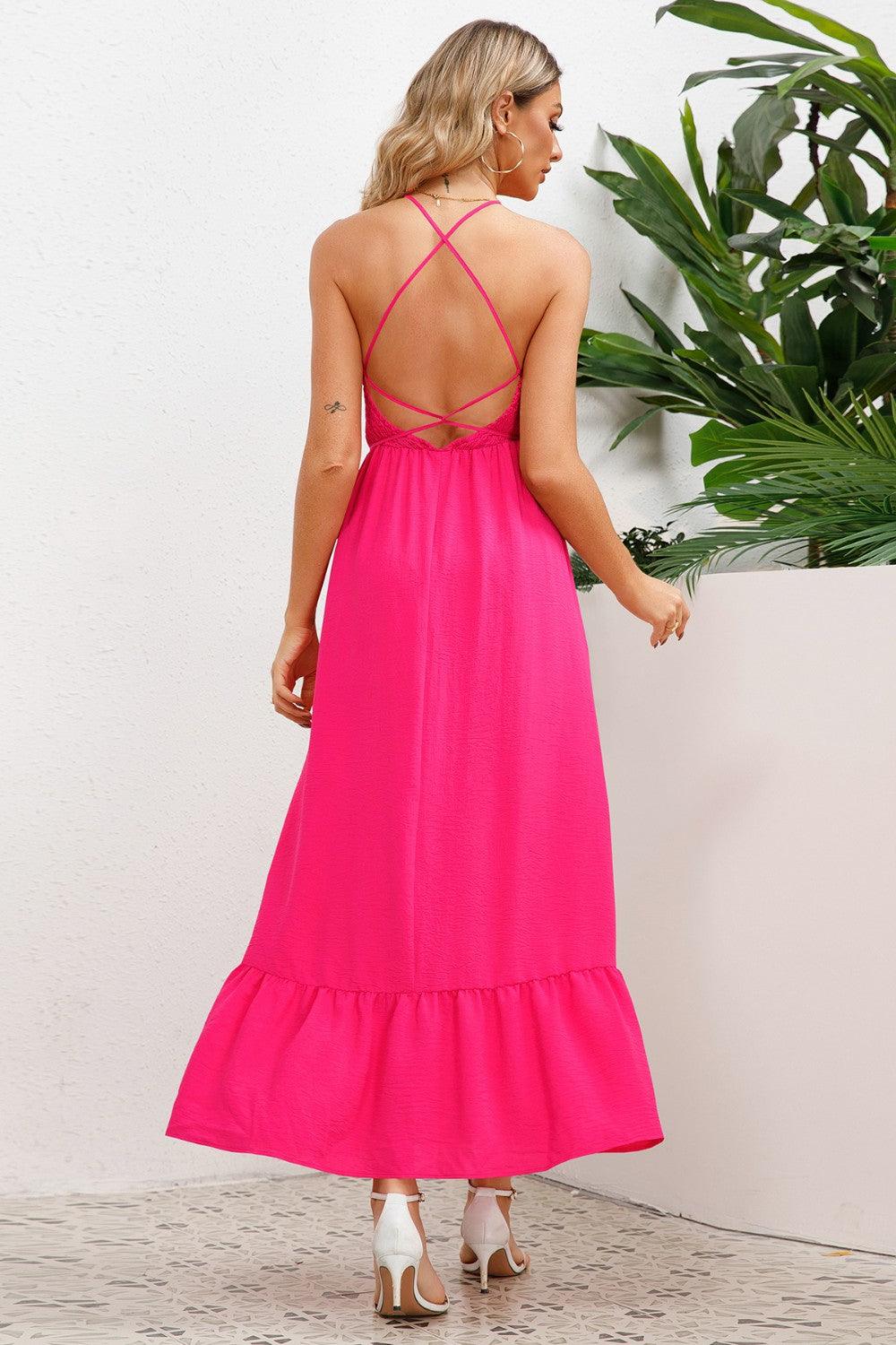 Smocked Crisscross Spaghetti Strap Dress Carauana Store