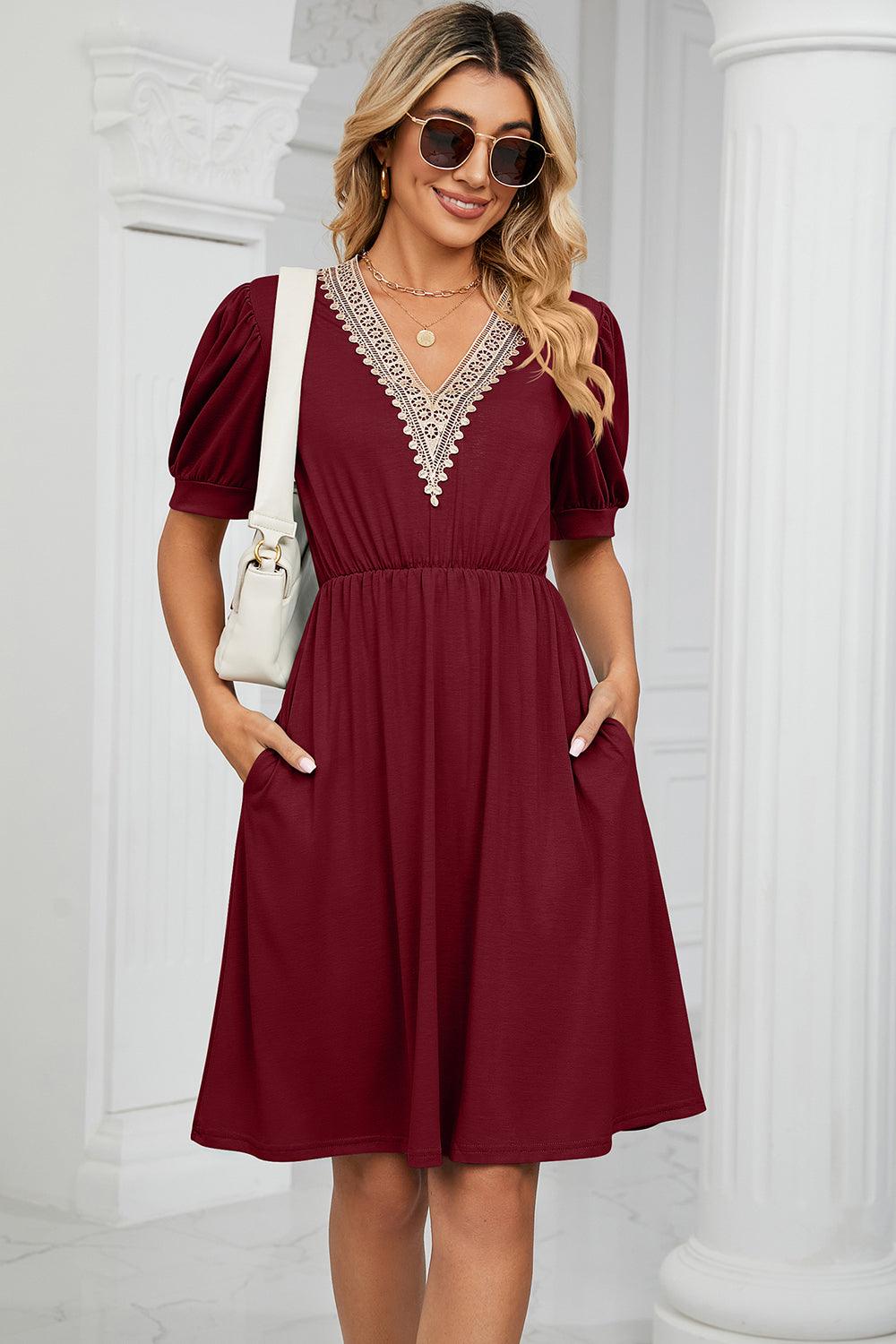 V-Neck Puff Sleeve Dress Carauana Store