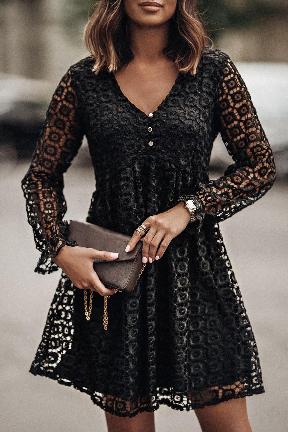 Buttoned Empire Waist Lace Dress Carauana Store