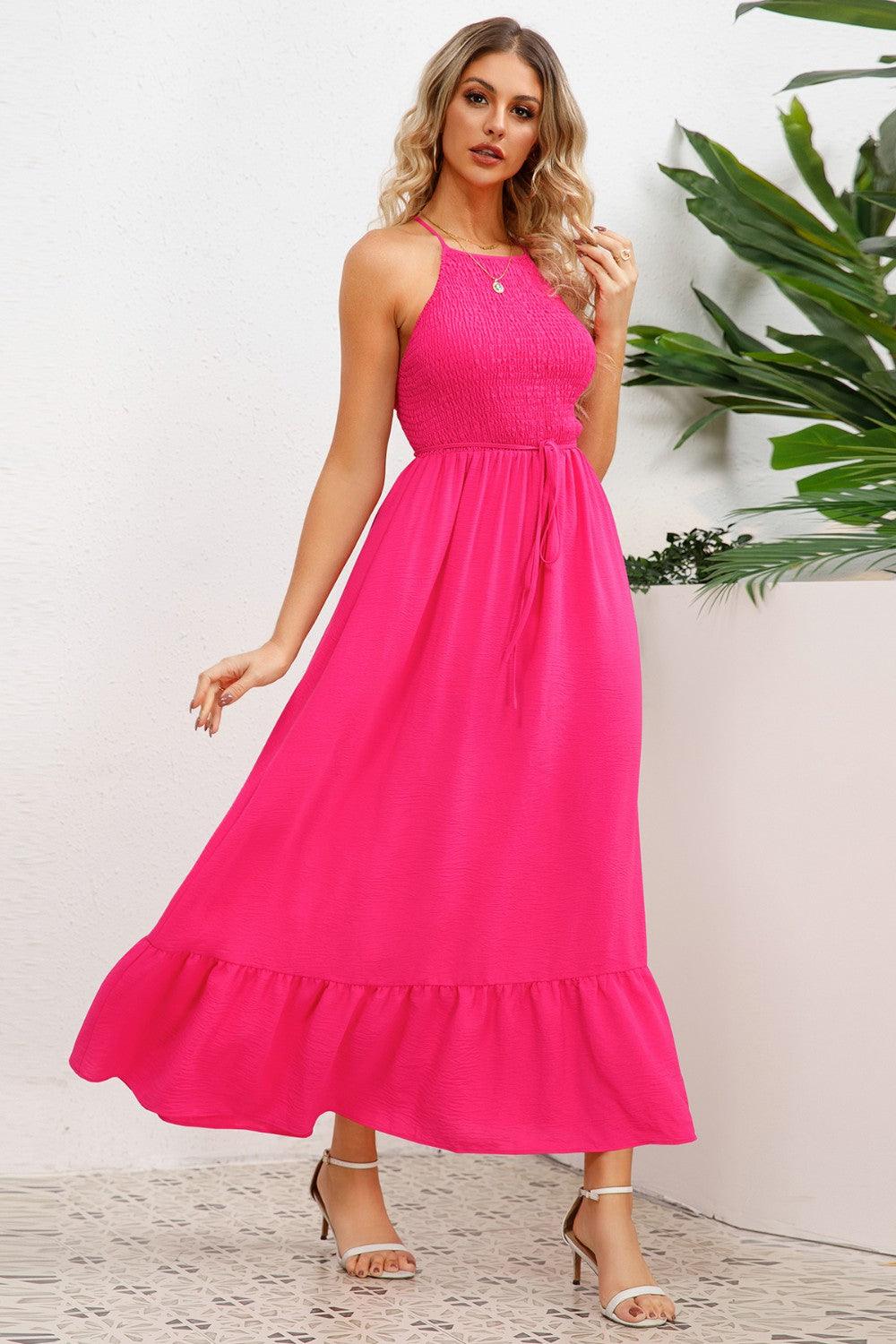 Smocked Crisscross Spaghetti Strap Dress Carauana Store