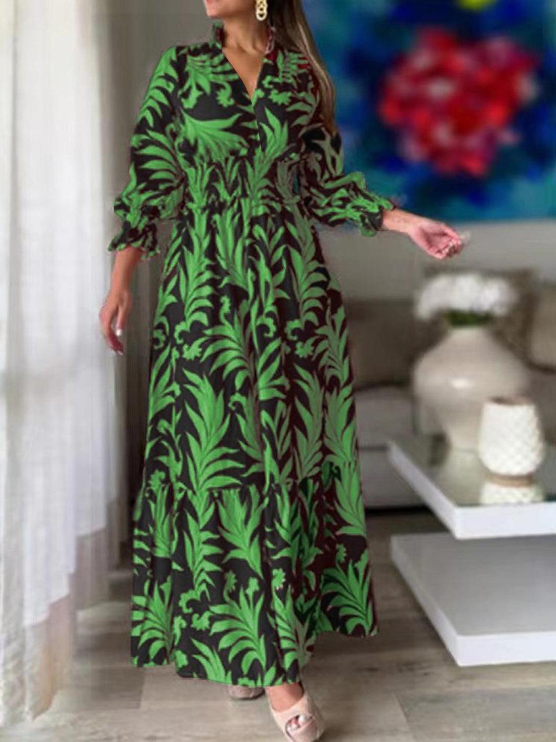 Printed Flounce Sleeve Maxi Dress Carauana Store