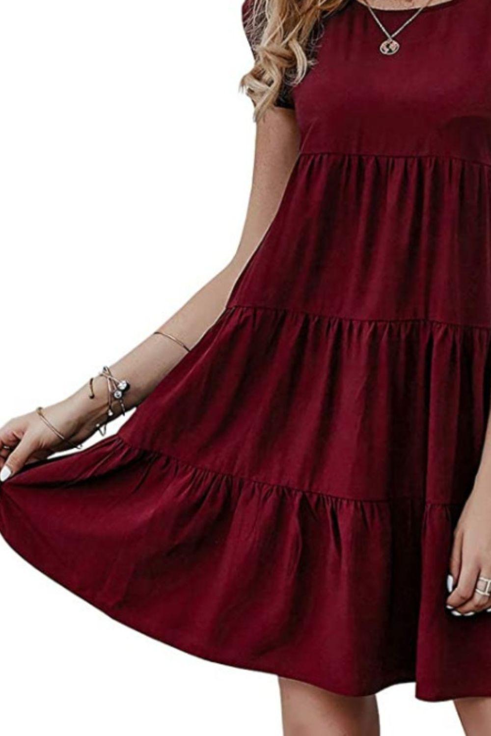 Ruffled Round Neck Cap Sleeve Mini Dress Carauana Store