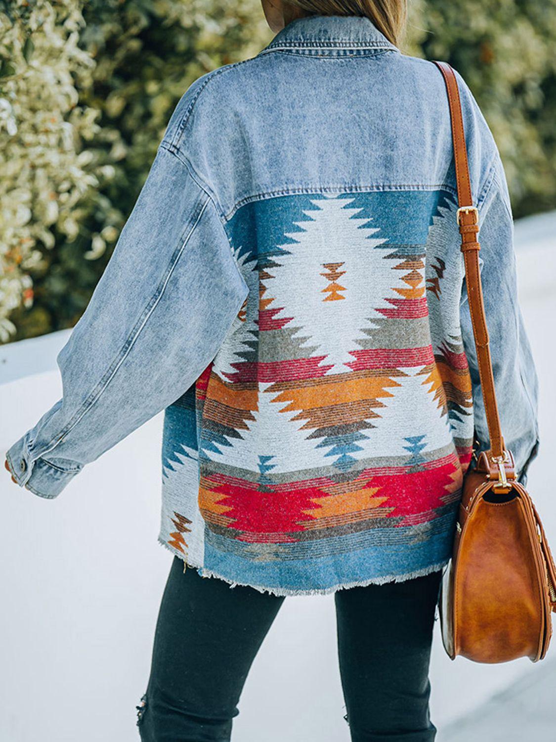 Collared Neck Dropped Shoulder Denim Jacket Carauana Store