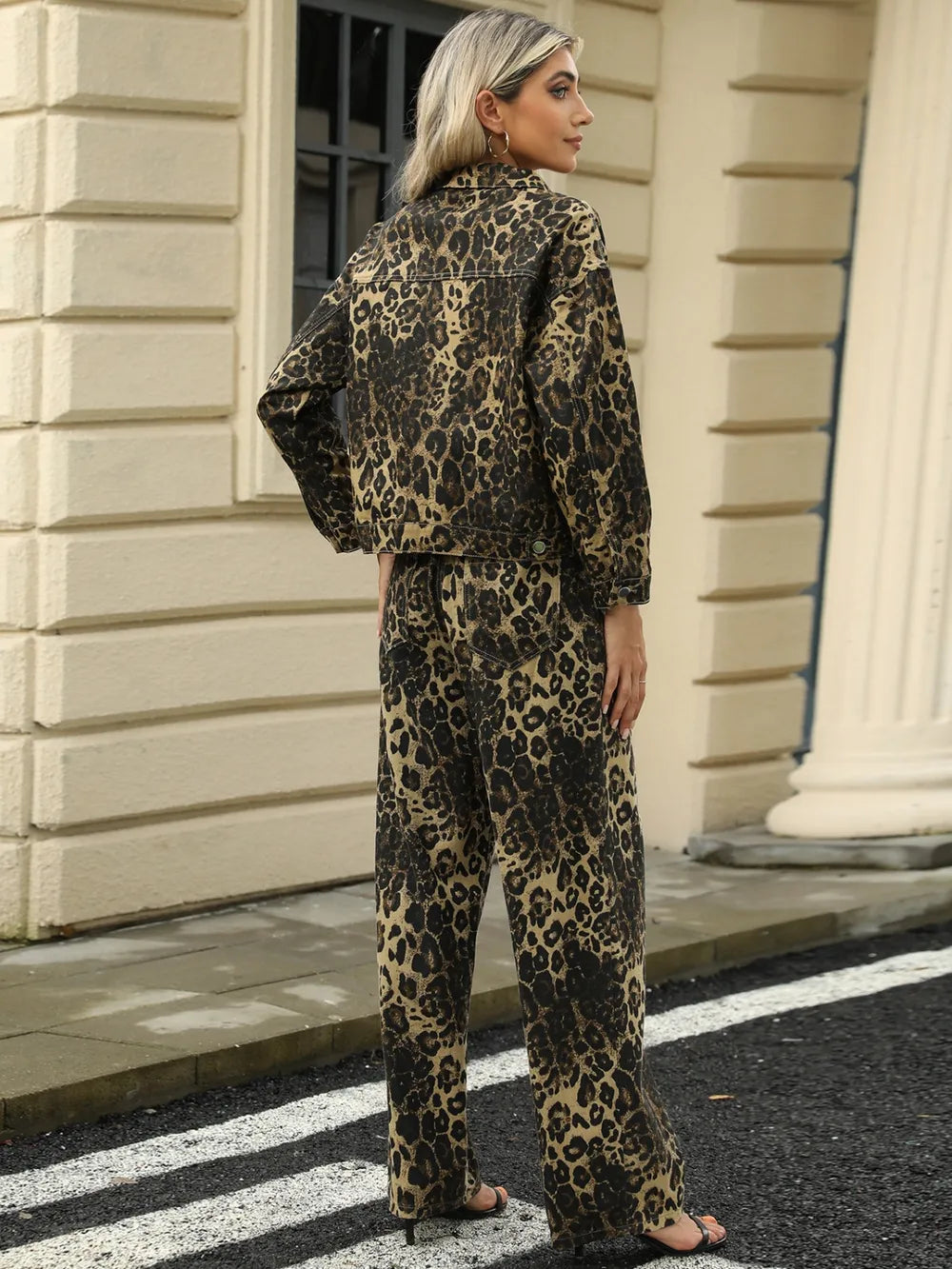 Pocketed Leopard Long Sleeve Denim Jacket Carauana Store