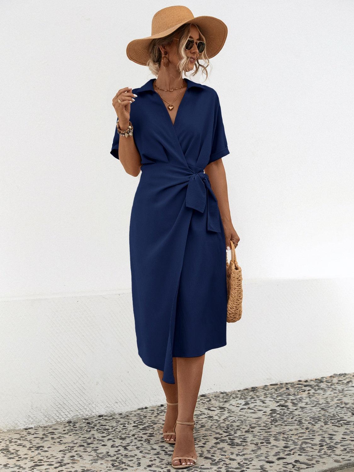 Tied Slit Short Sleeve Dress Carauana Store