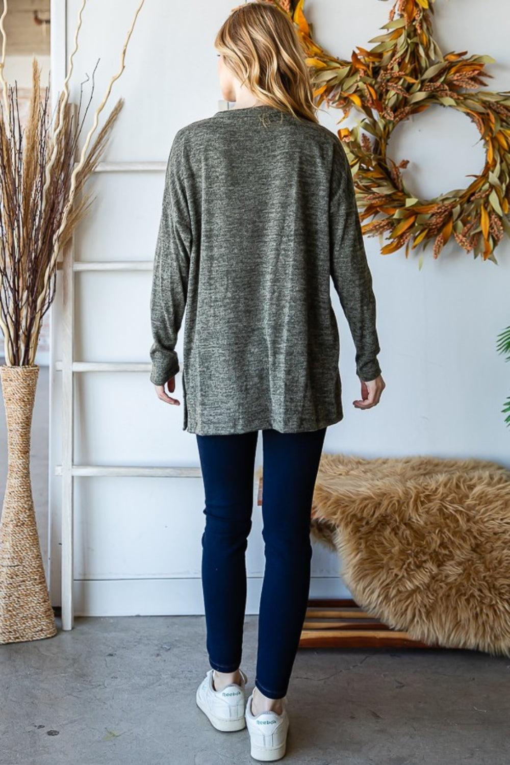Reborn J Button Side Round Neck Long Sleeve T-Shirt Carauana Store