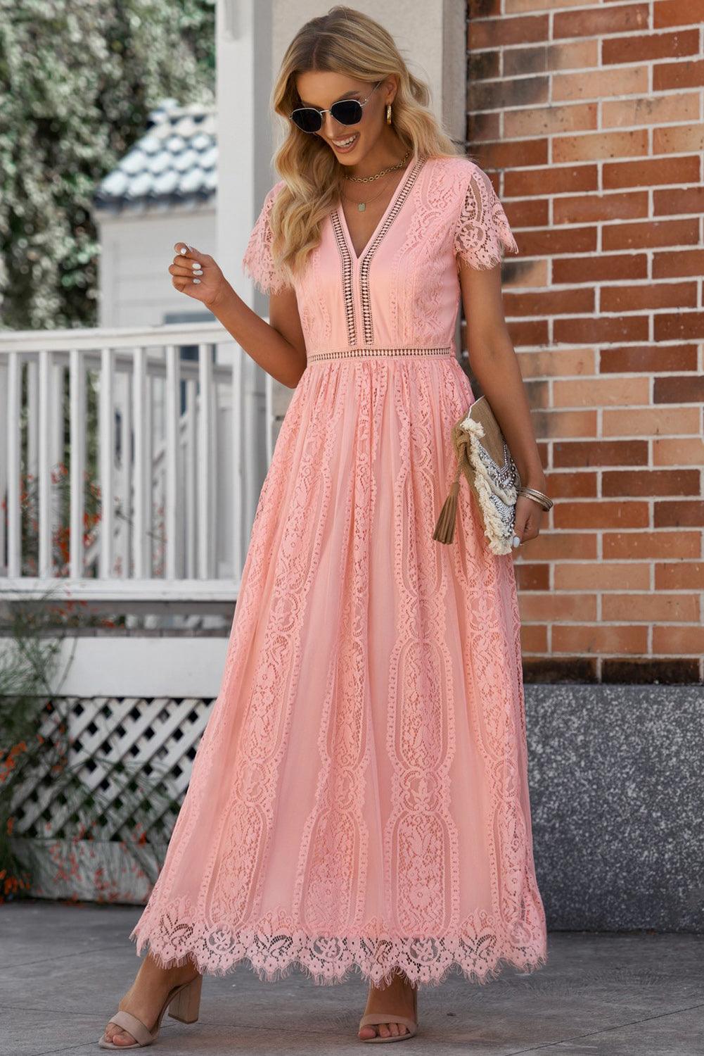Scalloped Trim Lace Plunge Dress Carauana Store