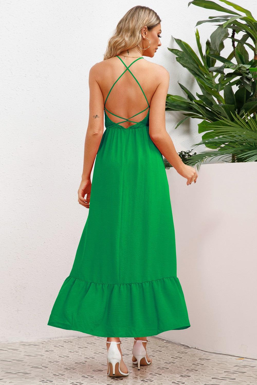 Smocked Crisscross Spaghetti Strap Dress Carauana Store