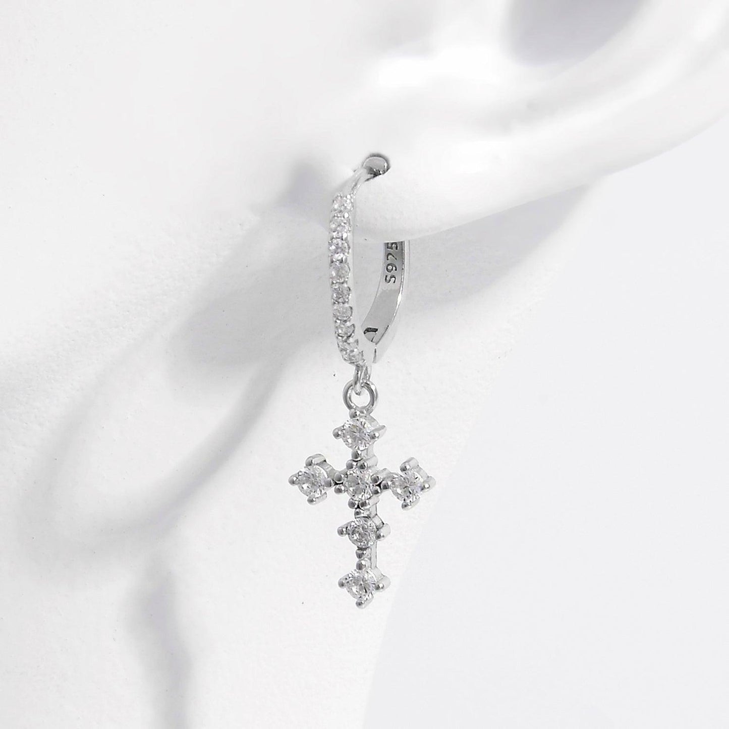 925 Sterling Silver Inlaid Zircon Cross Dangle Earrings Carauana Store