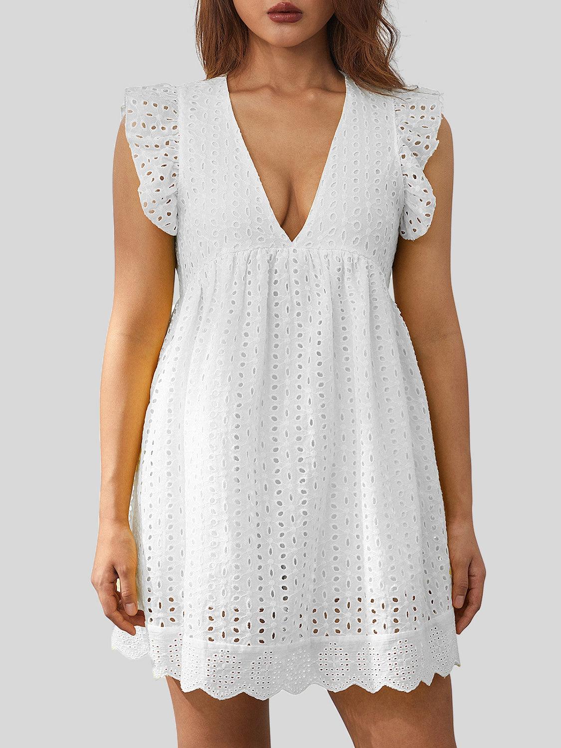 Ruffled Eyelet Cap Sleeve Mini Dress Carauana Store