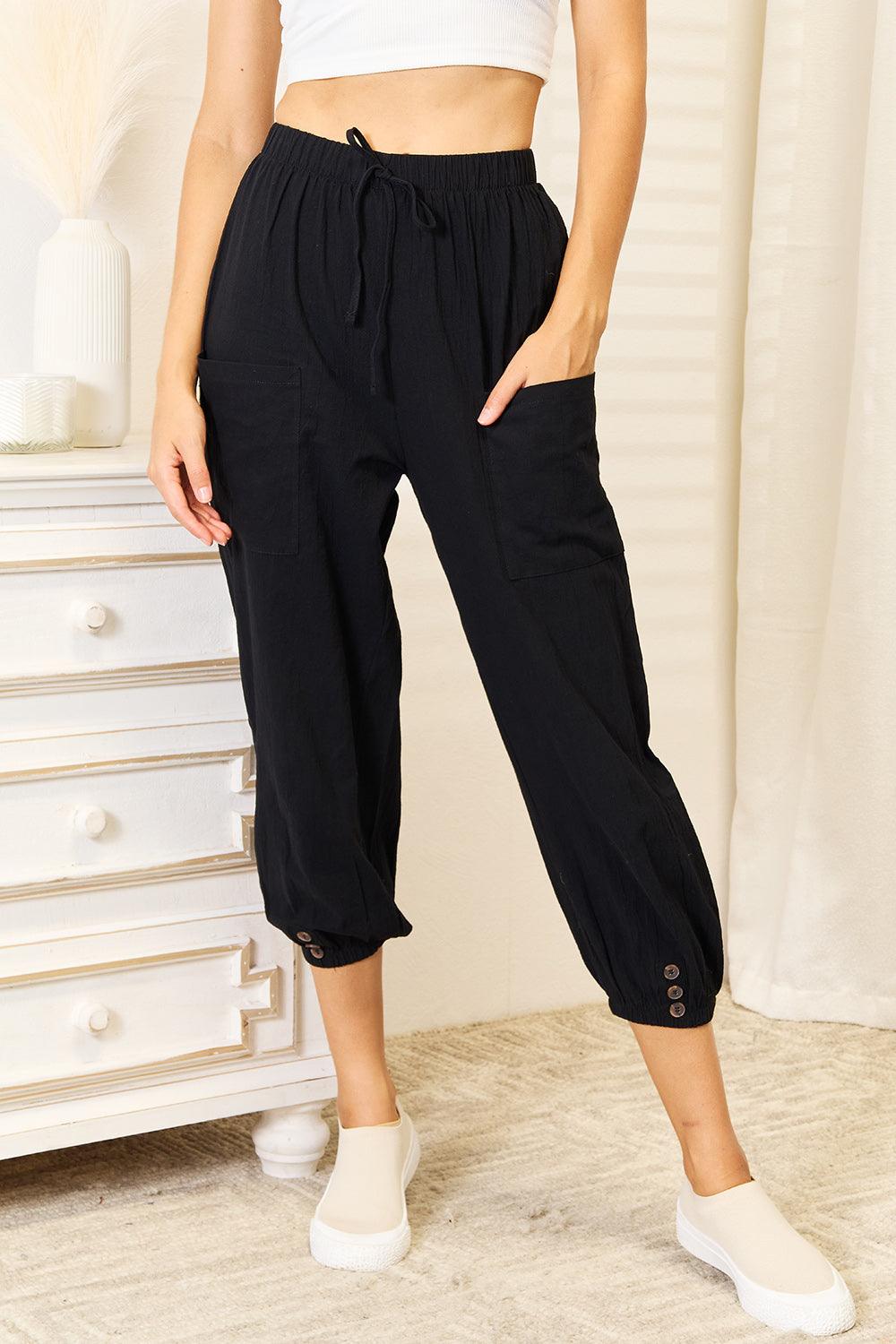 Double Take Decorative Button Cropped Pants Carauana Store