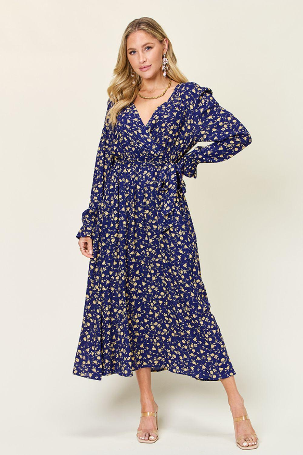 Double Take Full Size Tie Back Flounce Sleeve Dress Carauana Store