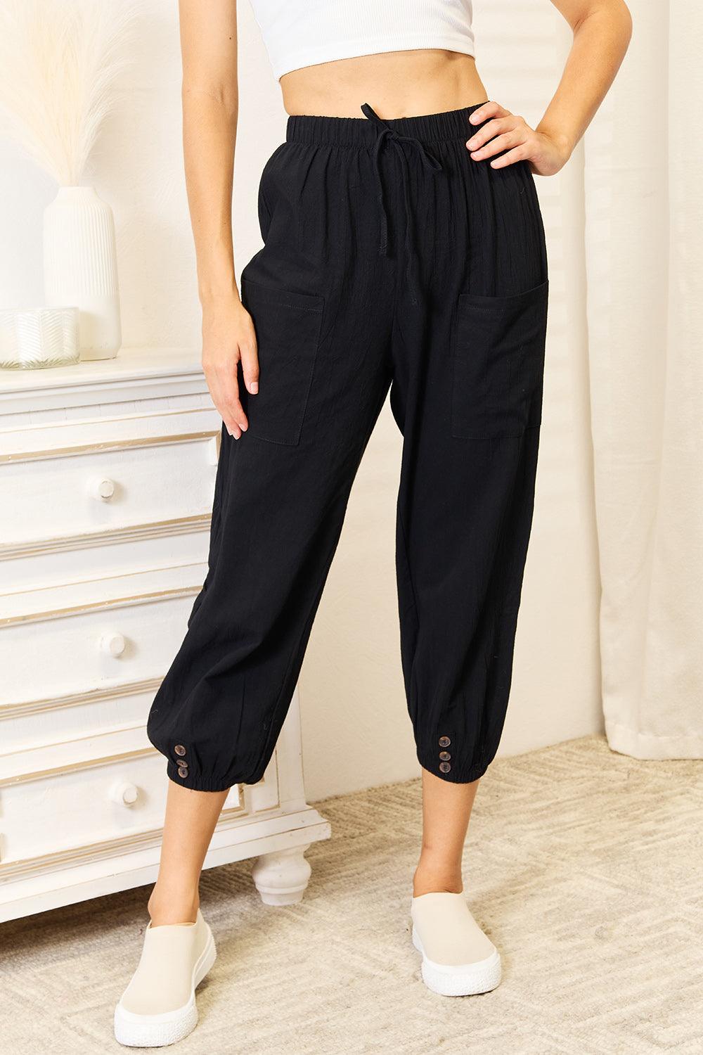 Double Take Decorative Button Cropped Pants Carauana Store