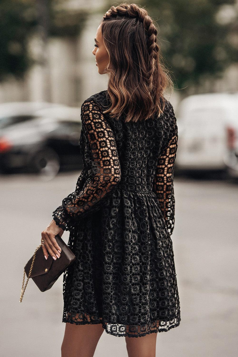 Buttoned Empire Waist Lace Dress Carauana Store