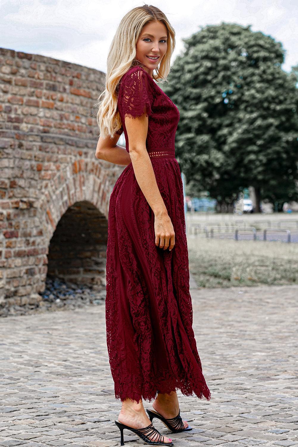 Scalloped Trim Lace Plunge Dress Carauana Store