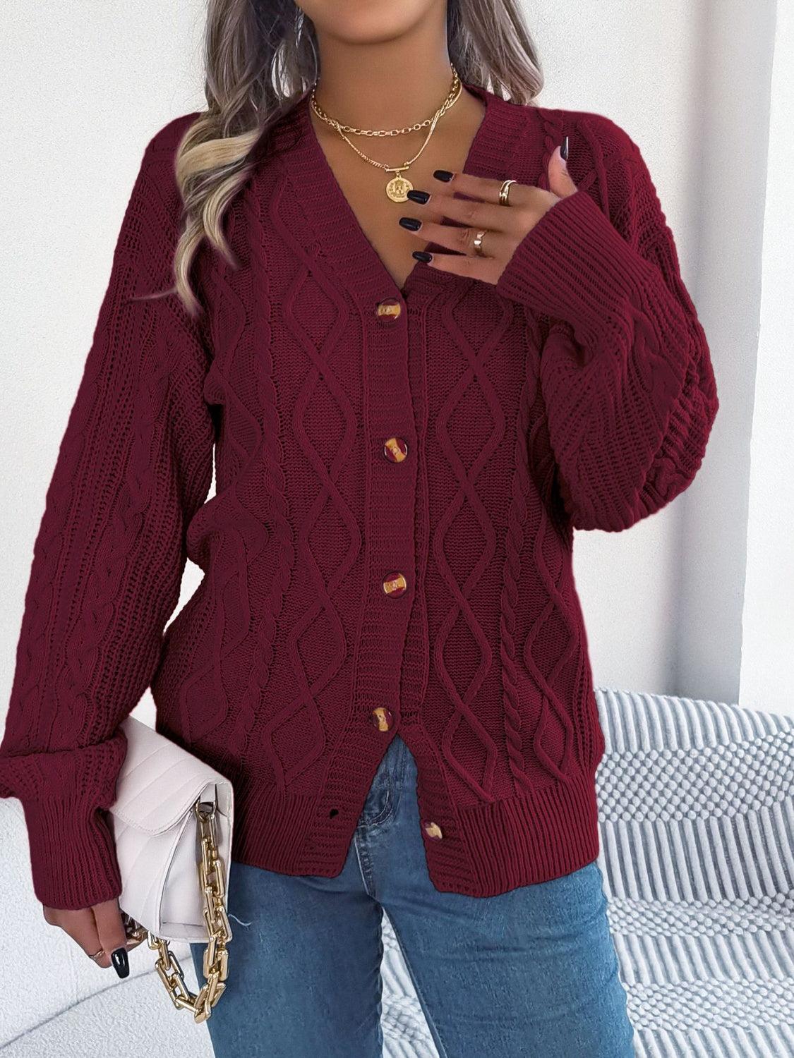 Cable-Knit Long Sleeve Cardigan Carauana Store