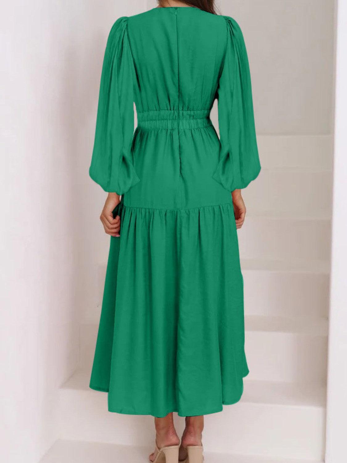 Deep V-Neck Balloon Sleeve Plain Maxi Dress Carauana Store