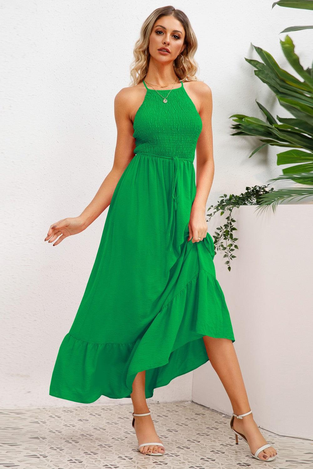 Smocked Crisscross Spaghetti Strap Dress Carauana Store