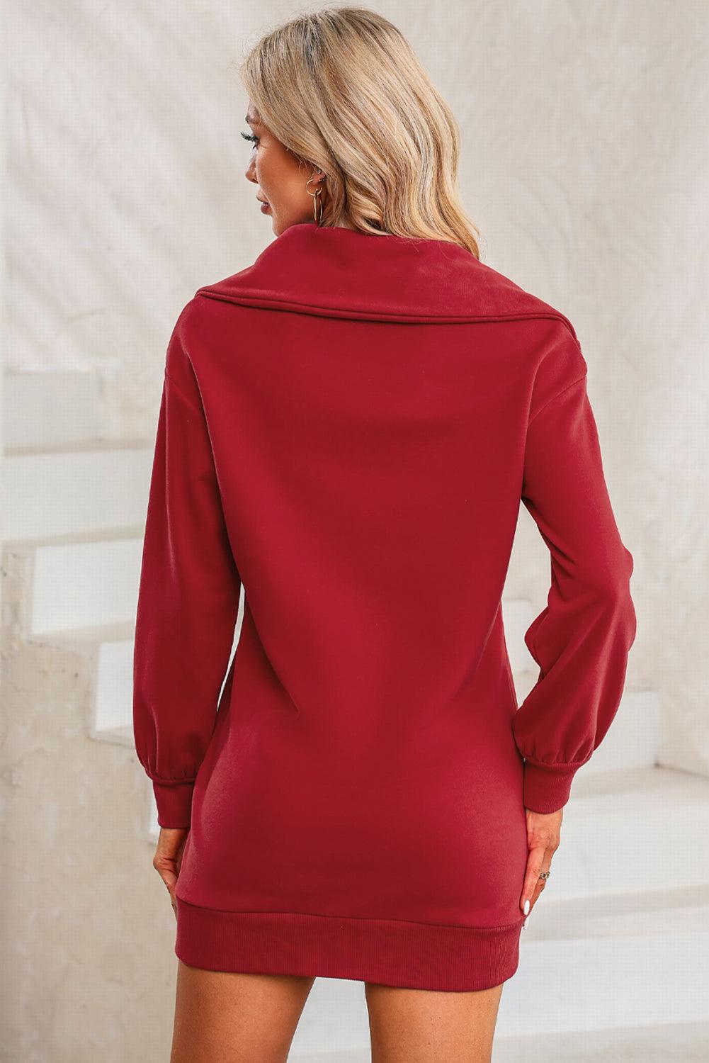 Half Zip Dropped Shoulder Mini Sweatshirt Dress Carauana Store