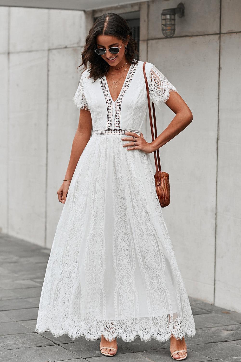 Scalloped Trim Lace Plunge Dress Carauana Store