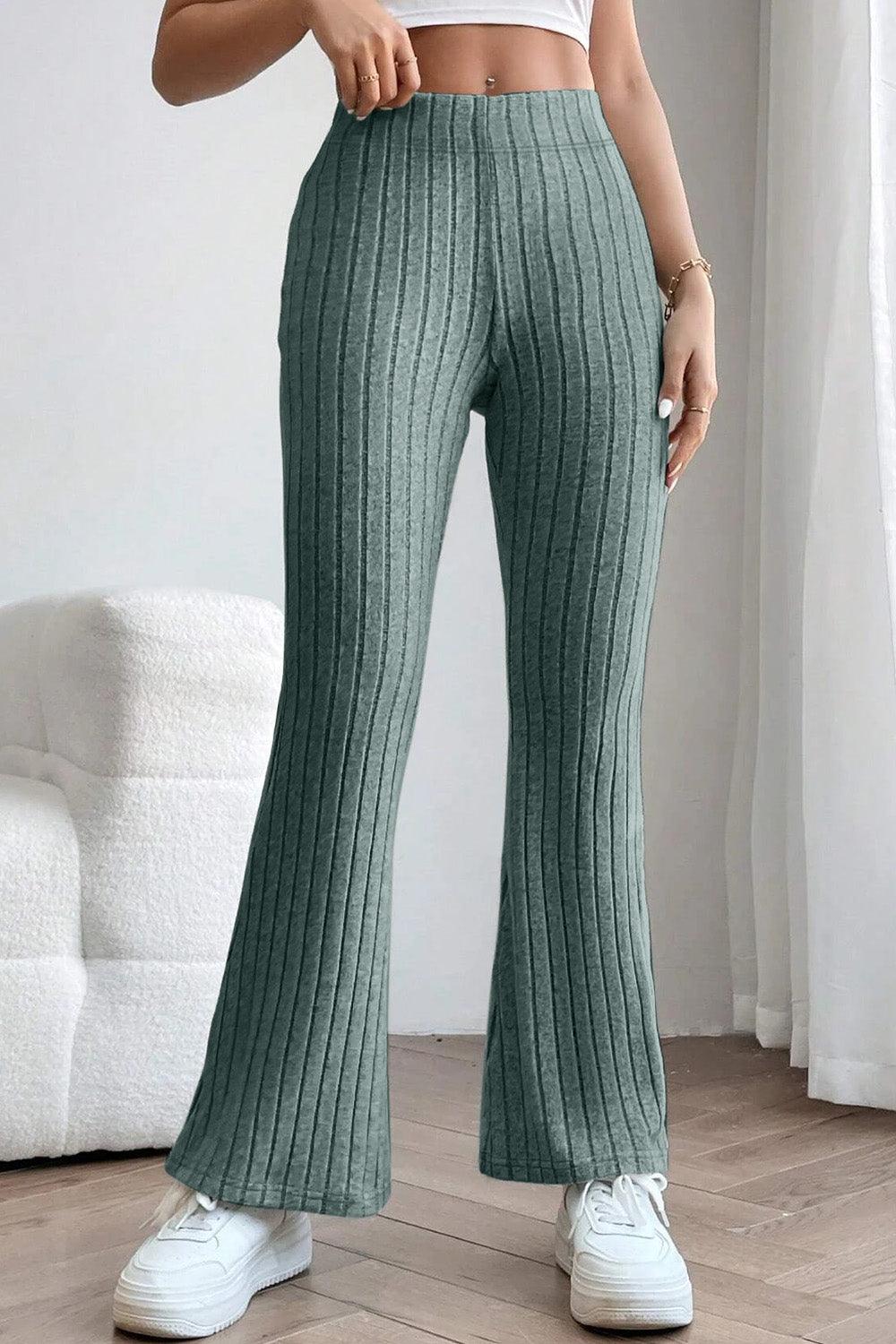Basic Bae Full Size Ribbed High Waist Flare Pants Carauana Store