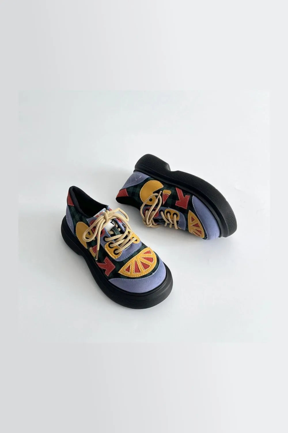 Lace Up Round Toe Plaid Platform Sneakers Carauana Store