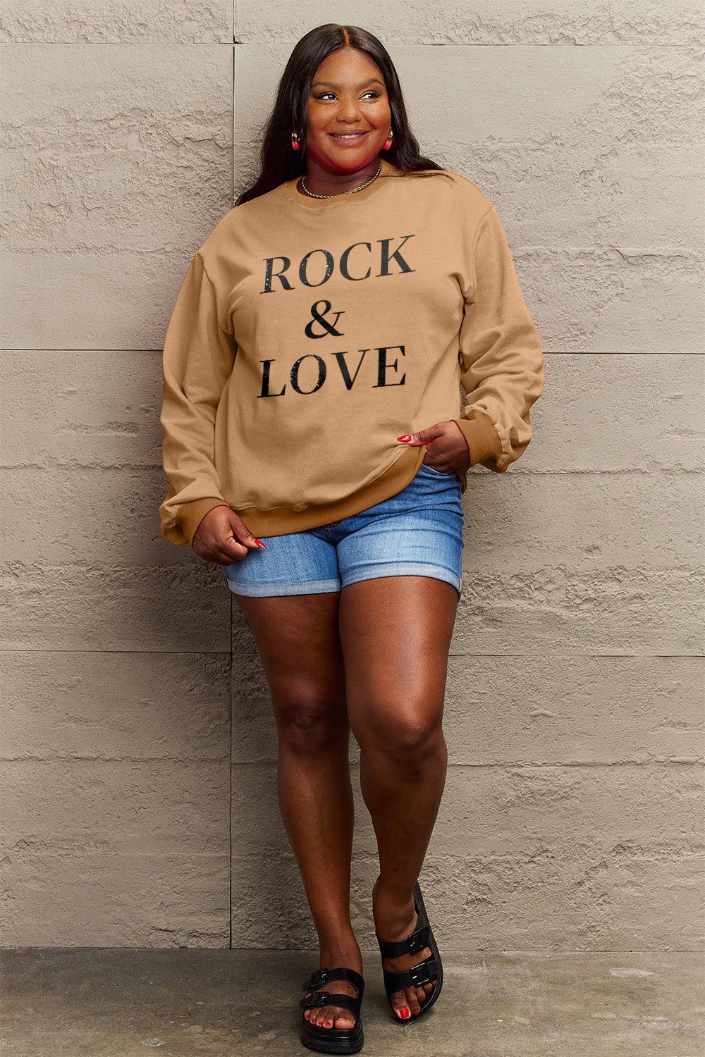 Simply Love Full Size ROCK & LOVE Round Neck Sweatshirt Carauana Store